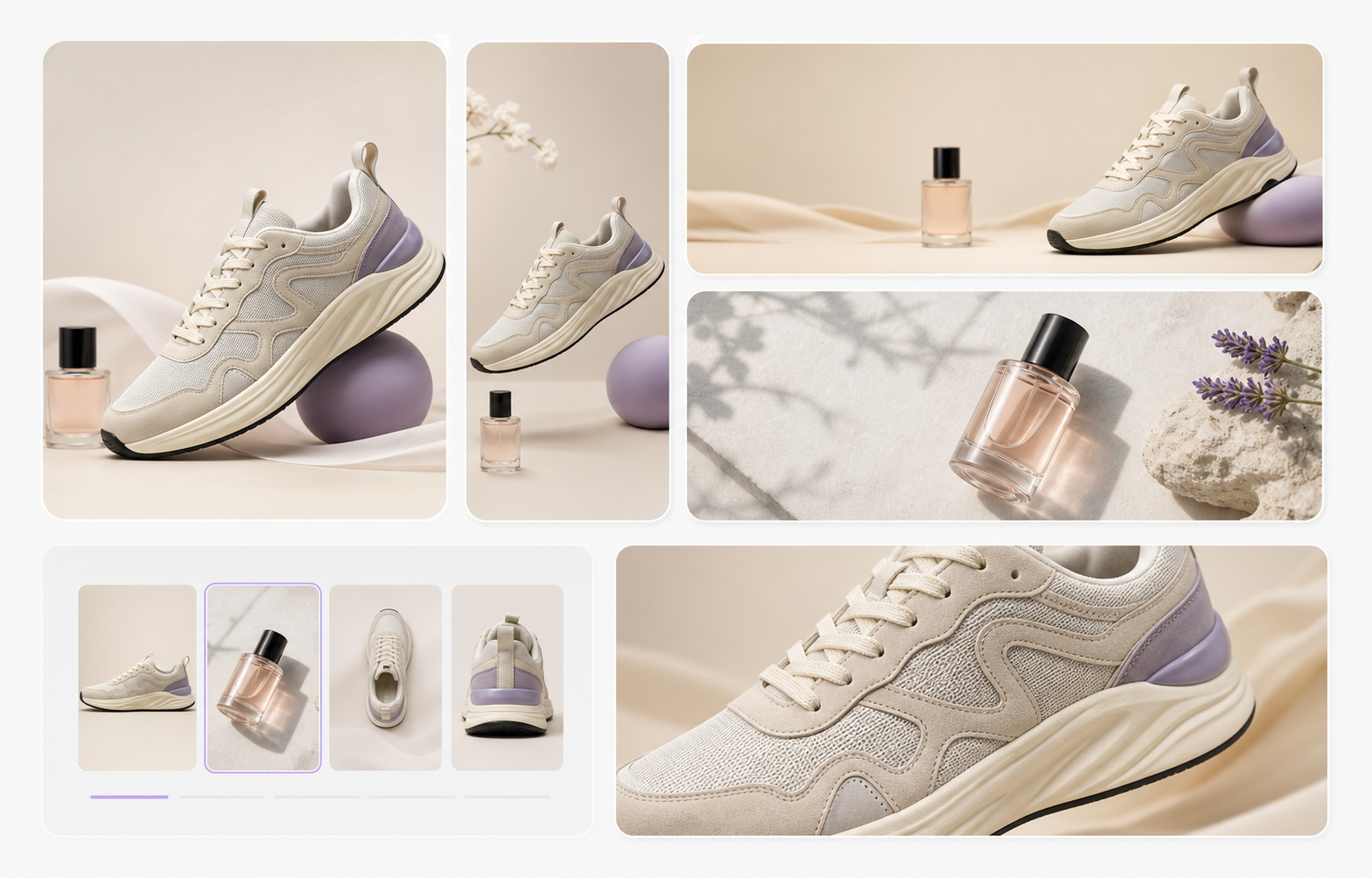 AI product images composed for marketplace, story, banner, and detail-page formats