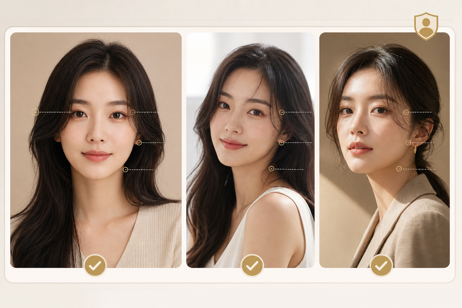 Identity consistency comparison showing the same person recognizable across portrait variations