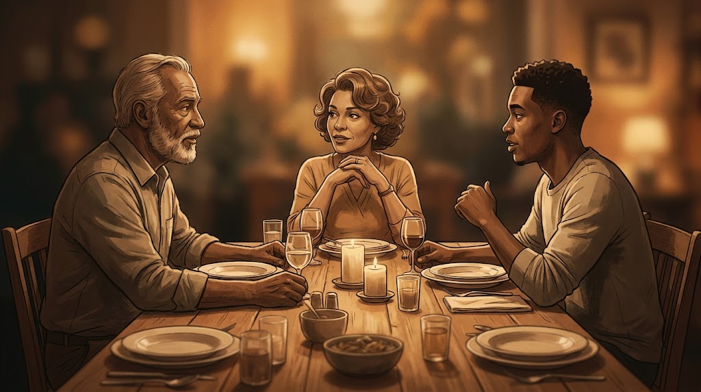 Editorial dinner scene Nano Banana Pro